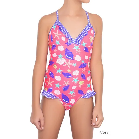 Traje De Baño Entero Escote  V  Con Volante  Coraline