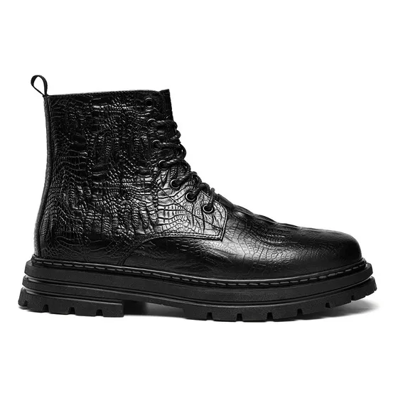 Botas Negras Plataformas Zapato Casual Hombre Piel Cocodrilo