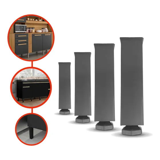 4 Pezinhos Para Moveis 17cm Quadrado Com Regulagem Altura