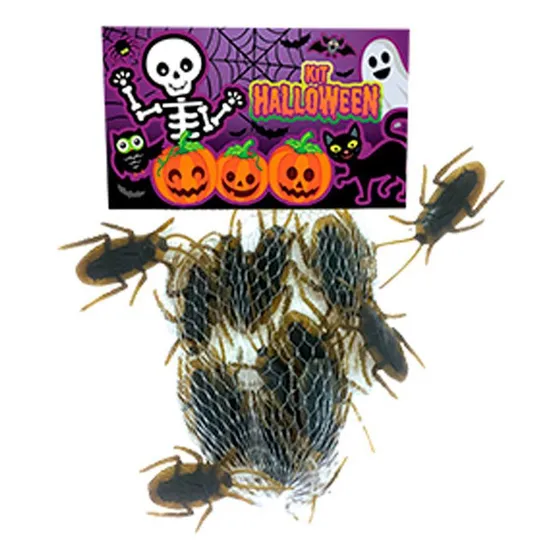 Kit 12 Baratas Baratinha Insetos Realista Borracha Brinquedo Cor Preto