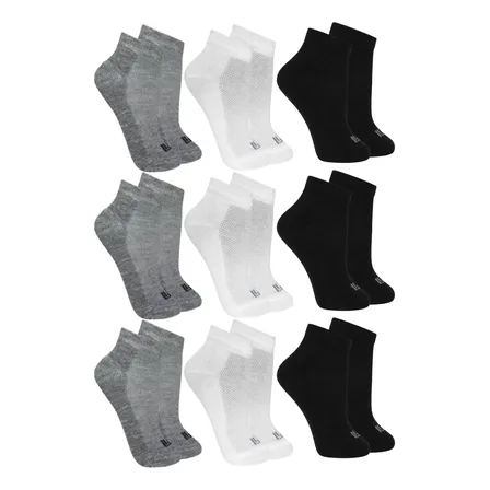 Kit 9 Pares De Meia Cano Curto Trifil Respirável Esportiva 3 Brancos - 3 Cinzas - 3 Pretos Soquete Sapatilha Academia 39-44