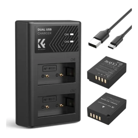 Cargador Doble Usb +bater K&f Concept Np-w126 Para Fuji