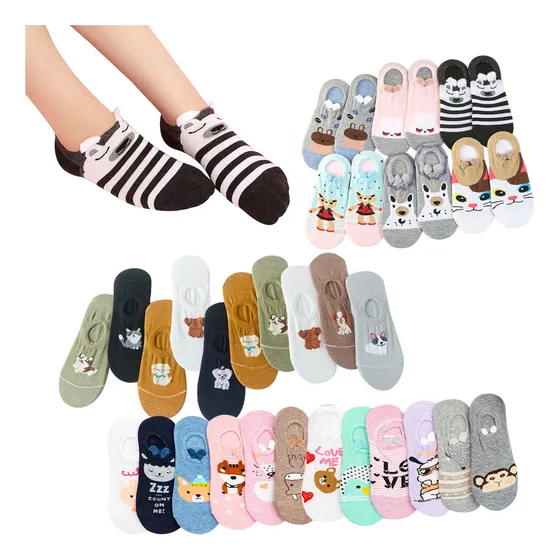 34 Pares Mujer Calcetines Kawaii Cortos De Colores
