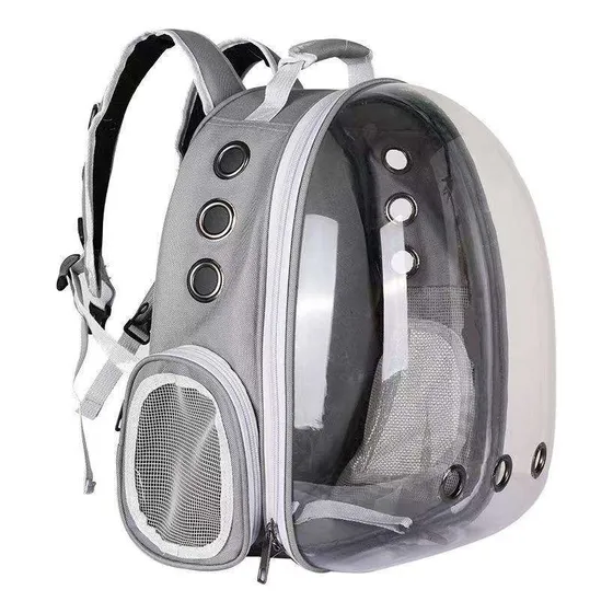 Mochila Para Carregar Gatos Com Capsula Bolha Transparente Cor Cinza