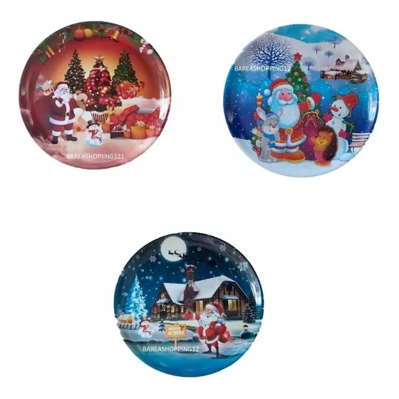 Pack X6 Bandejas Navideña Redonda Papa Noel Navidad