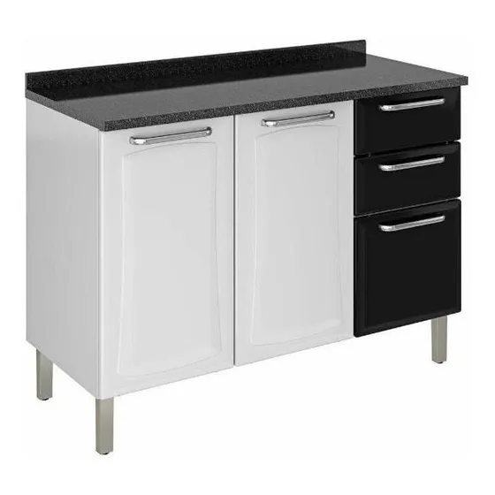 Balcão Cozinhas Itatiaia Tarsila IG3G2-120 2 portas e 3 gavetas cor preto e branco