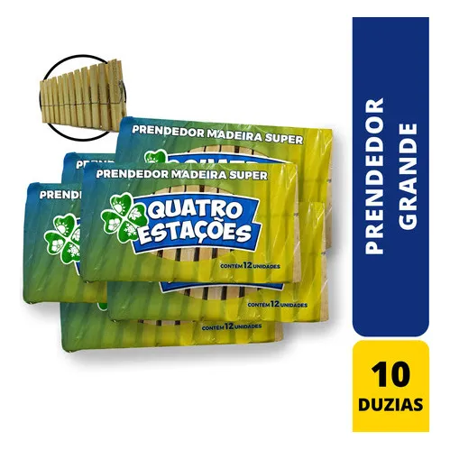 Kit 120 Prendedores De Roupa Madeira Grande 10 Dúz