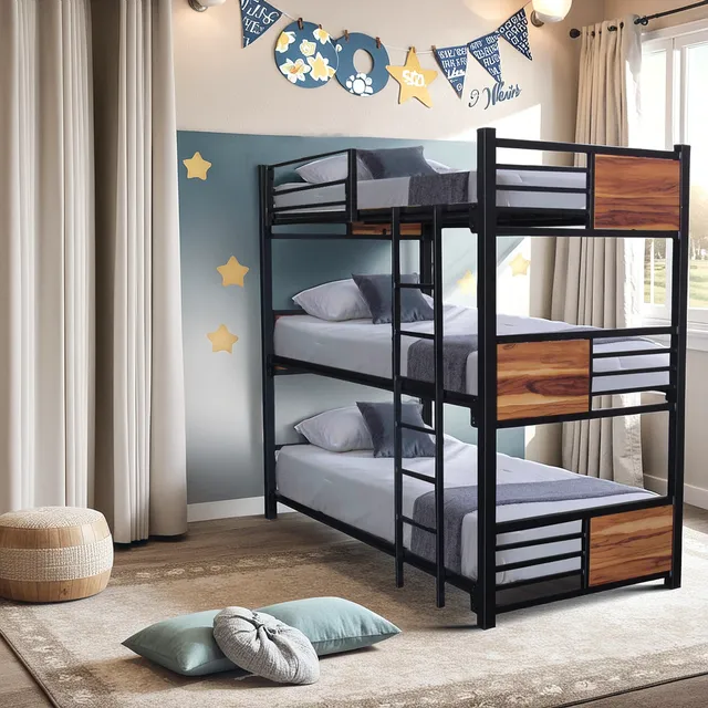 Muebles Literas Triples Camas Recámara Estante De Hierro Negro