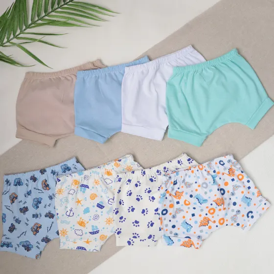 Kit 8 Shorts De Bebe Misto Estampado E Liso 100% Algodão