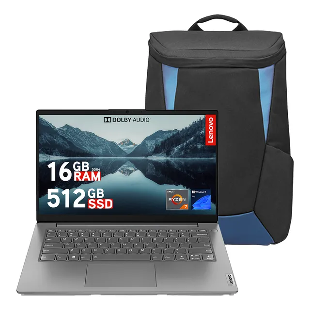 Bundle Lenovo: Laptop V14 Ryzen 7 16gb + Mochila Gaming Gris