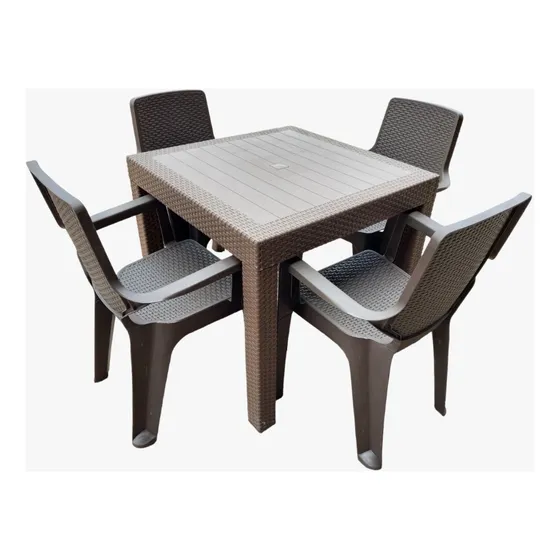 Juego Rattan 1 Mesa Malla Cuadrada + 4 Silla Malla Regina