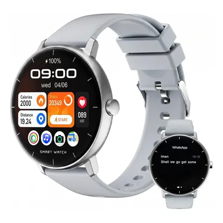 Relógio Inteligente Smartwatch HOSWN IP68 À Prova D'água com GPS, NFC, Resposta WhatsApp, Monitoramento de Saúde, Sono e Atividades Esportivas Inteligente Compatível Android e iOS