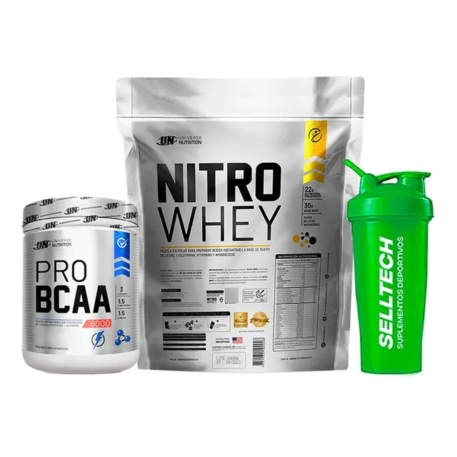 Un Nitro Whey 3kg Chocolate+pro Bcaa 6000 500gr Naranja