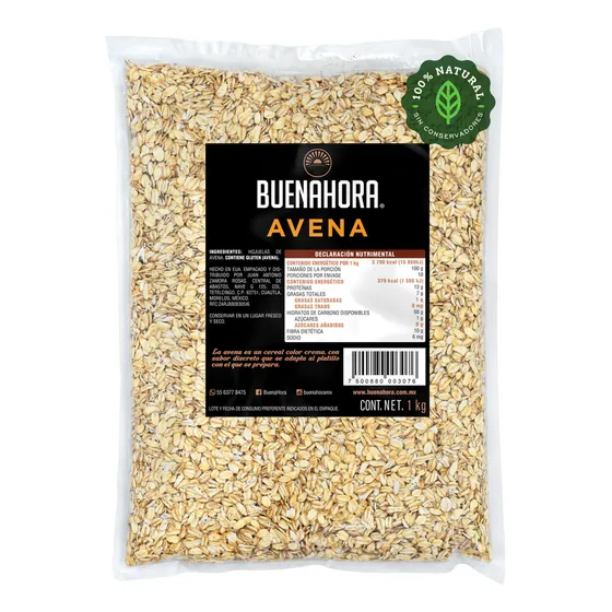 Avena En Hojuelas Buenahora 1kg  Alta En Fibra Sin Azúcar Añadida Ideal Para Desayunos Saludables Energía Duradera Mejorar Digestión Reducir Colesterol Y Preparar Batidos O Galletas  Rolled Oats