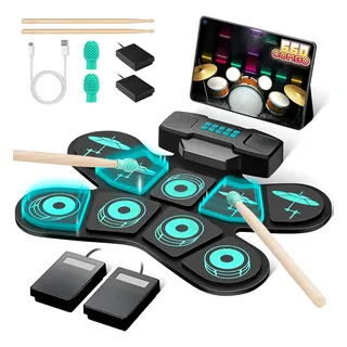 Alto-falantes Duplos Eletrônicos Roll Up Drum Practice Pad Preto