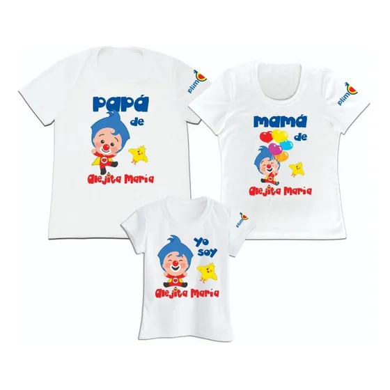 Franela Set 3 Familia Papa Mama Hijo Payaso Plim Plim Polies