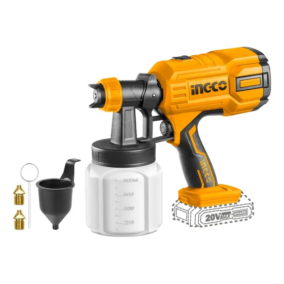 Pistola Rociadora de Pintura Inalámbrica 20v 800ml Ingco CSGLI2003 Sin Batería Sin Cargador Color Naranja