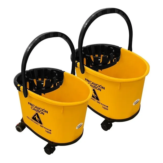 2 Pack Cubeta Con Exprimidor 17l Amarilla Con Base Dolly