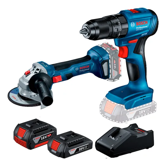 Amoladora 18v Bosch Gws 180-li + Taladro Percutor Gsb 185-li Color Azul marino