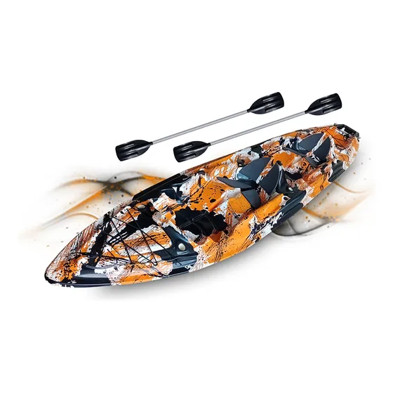 Caiaque duplo de pesca modelo K2 Pró fibra 2 lugares + remos cor camuflado amarelo