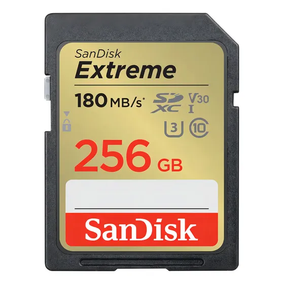 Memoria Sd Sandisk Extreme 256 Gb 180mb/s U3 V30 4k Uhd