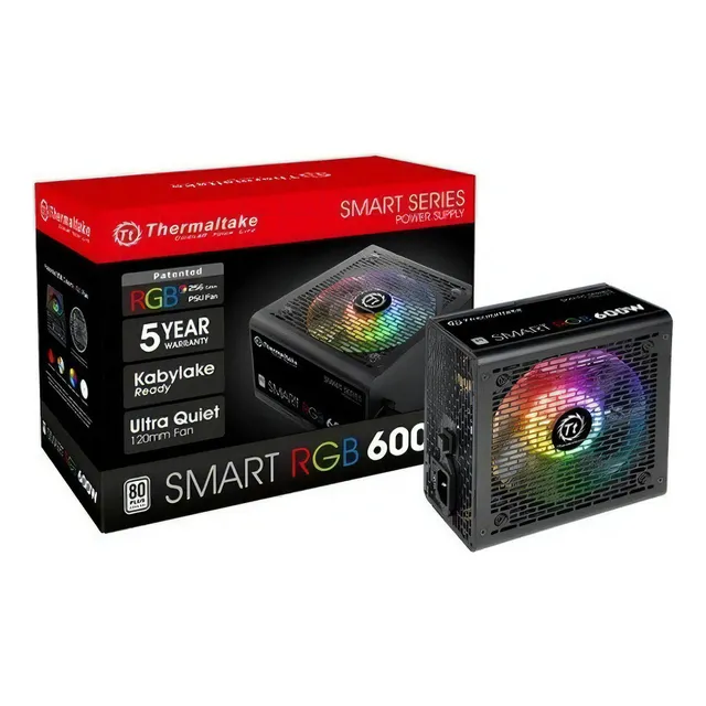 Fuente Thermaltake Smart Rgb 600w 80 Plus White Atx Fan 120 Color Negro