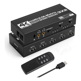 Matriz Hdmi 3x2 Switch Splitter 4k Spdif Extractor Audio Matriz Hdmi 3x2 Switch Splitter 4k Spdif Extractor Audio