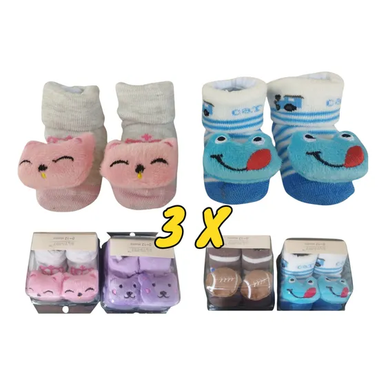 3 Pares De Medias Para Bebe Zapaticos Niño Y Niña En Cajita
