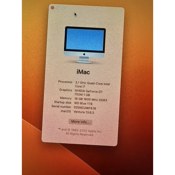 Apple iMac Late 2013 21.5 Intel Core I7 3,10ghz 16gb Ram 1tb