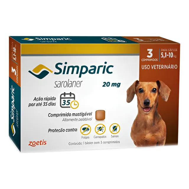 Simparic 5-10kg Cães Antipulgas E Carrapatos Cx C/ 3 Compr.