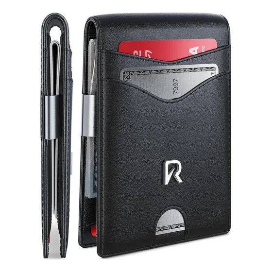 Cartera Delgada, Billetera De Cuero Genuino Con Bloqueo Rfid