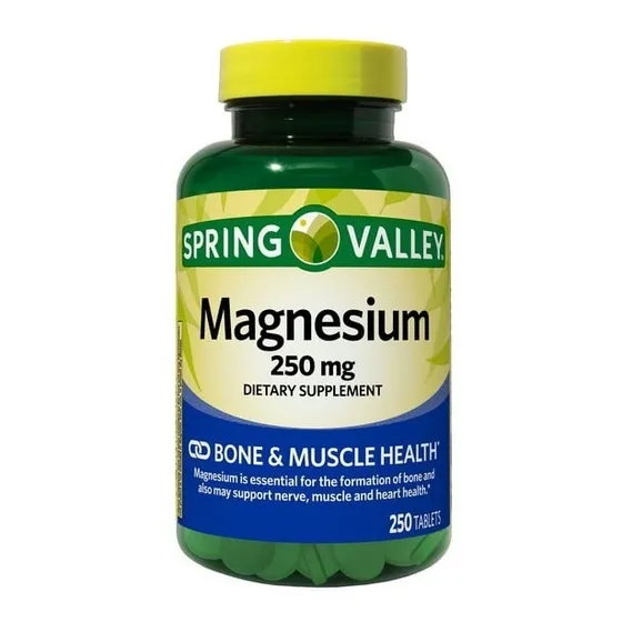 Magnesio Premium Spring Valley Magnesium Huesos 250mg 250 Caps Eg C25 Esencial para la formación de hueso Apoya la salud nerviosa muscular y cardíaca Sin gluten sabores artificiales conservante Unidad