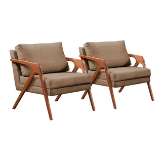 Conjunto - 2 Poltronas Mona Luxo Madeira Maciça Castellar Cor Linho Cappuccino Conjunto - 2 Poltronas Mona Luxo Madeira Maciça Castellar Cor Linho Cappuccino