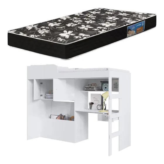 Cama Sommier Alta + Colchon D20 + Escritorio Placar Y Baul