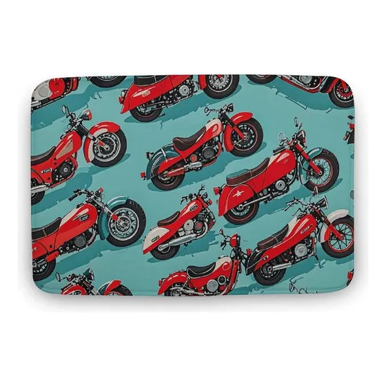 Alfombra Baño Patron Patchwork Motocicleta Super Absorbente