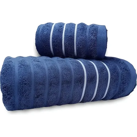 Jogo De Toalha 2 Banho E Rosto 100% Algodão 450g/m² Cor Azul Lisa