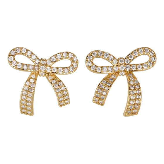 Aretes Mujer Oro 14k Zirconia Moños Coquette S Luckyly