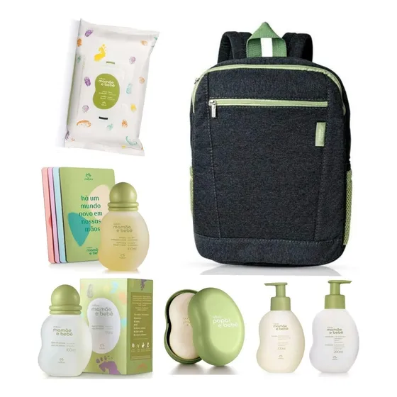 Conjunto Natura Mamãe Papai Bebê Com Mochila E Trocador