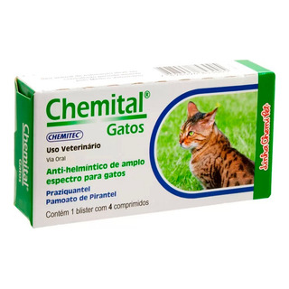 Vermífugo Chemital Gatos 4 Comprimidos - Chemitec Vermífugo Chemital Gatos 4 Comprimidos - Chemitec