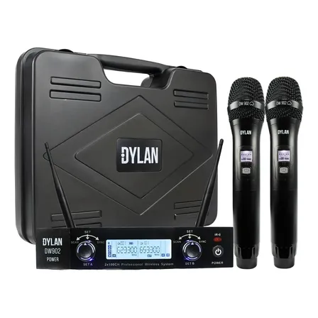 Microfone Sem Fio Dylan Dw-902 Power Uhf Recarregável Preto Preto