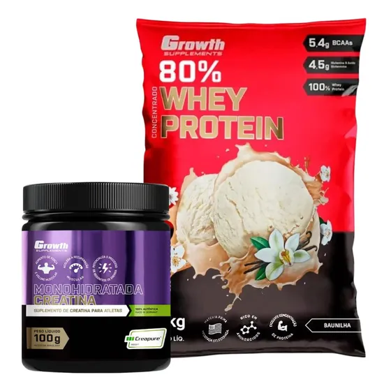 Kit Whey Protein Concentrado Creatina Creapure 100g Growth
