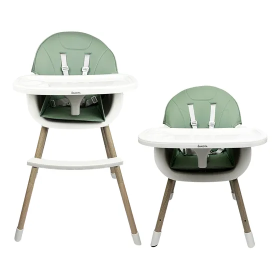 Silla Alta para Bebé Dakota Seguridad Arnés 5 Puntos Patas de Caño Imitación Madera Color Verde