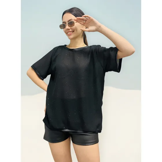 Remeron Gasa Con Brillos - Negro Transparente