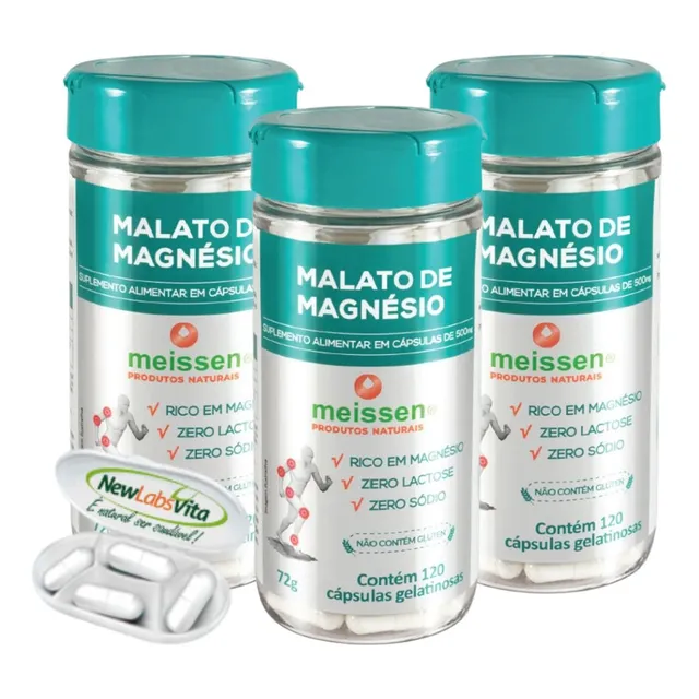 Kit 3 Malato De Magnésio 120 Cáps ( Dimalato ) - Meissen