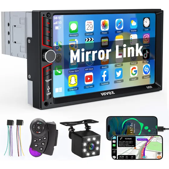 Hivoz Estéreo 1din Hd Táctil Bluetooth Mirrorlink De 7 Pulgadas Con Cámara Usb BT