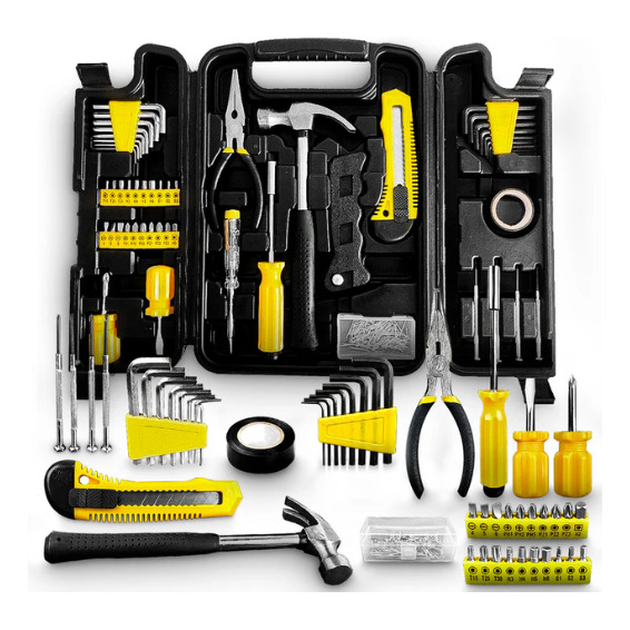 Jogo De Ferramentas 200 Peças Maleta Resistente Completa - Titanium Platina Amarelo/preto