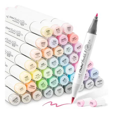 Ohuhu Kit Caneta Marcador Ponta Dupla 48 Pastel Cores