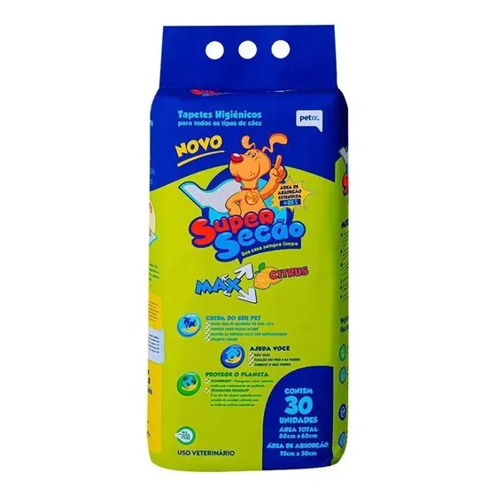 Tapete Higiênico Petix Supersecão Max Citrus Gel 30 Unidades