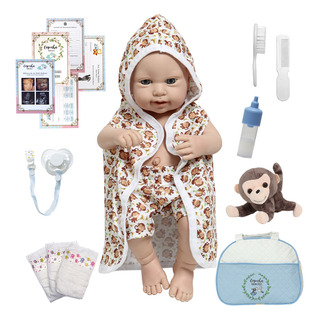 Boneco Reborn Bebê Masculino Carequinha Itens Macaco Pelúcia Boneco Reborn Bebê Masculino Carequinha Itens Macaco Pelúcia