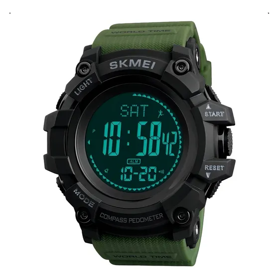 Reloj Skmei 1358 para hombre, brújula, altímetro, barómetro, correa integrada, color verde